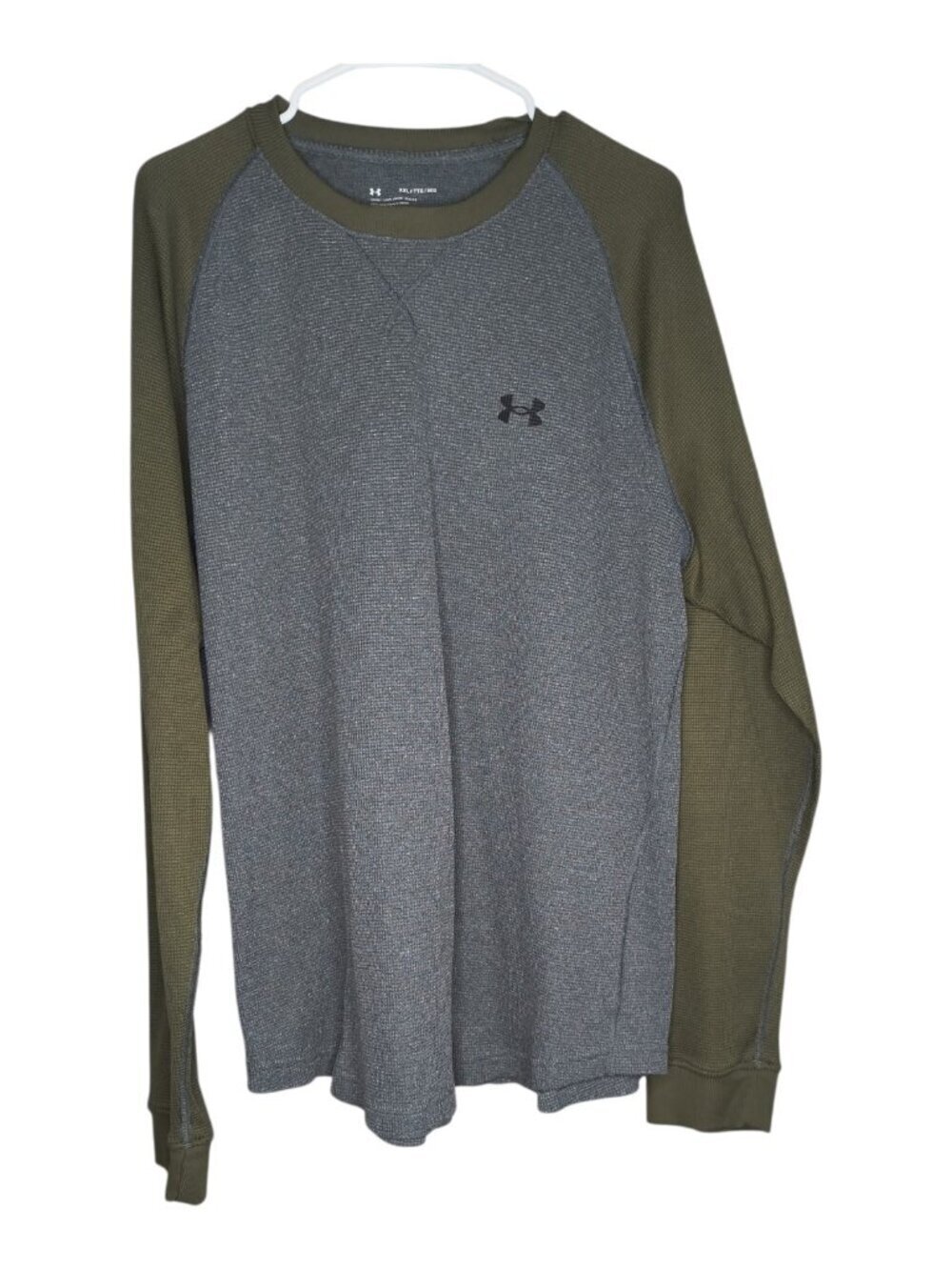 Under Armour T-Shirt Men XXL Grey Green Loose Fit Thermal Colorblock Waffle Knit